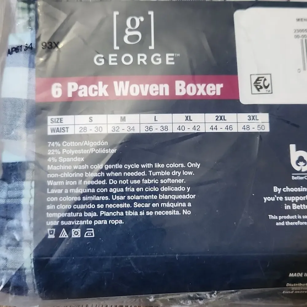 George Men's 6-Pack Woven Boxers - Blue and‎ Green Plaid Size SM Wicking Tagless